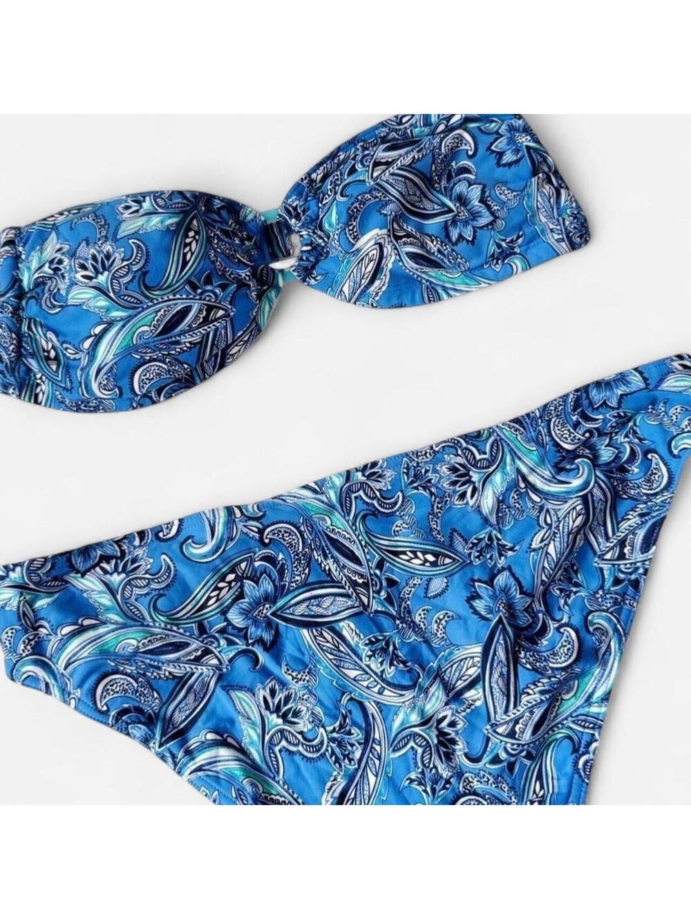Blue & Green Paisley Bikini Strapless Floral Boho Whimsy Cottage